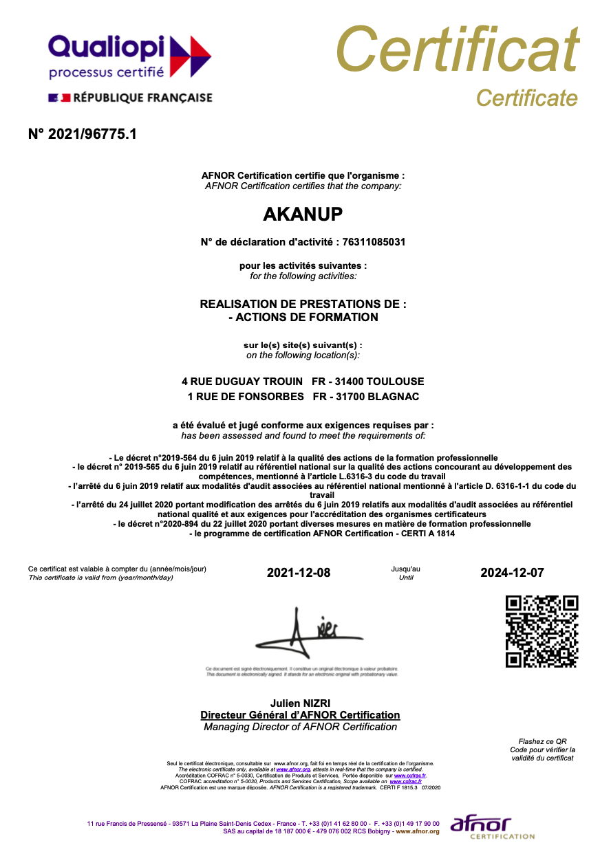 Akanup certification Qualiopi