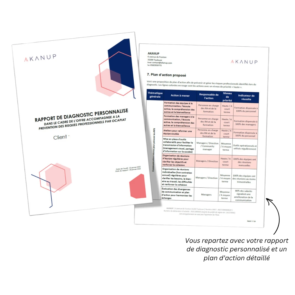 Exemple de rapport de diagnostic personnalisé d'une démarche de prévention des risques professionnels, avec son plan d'action
